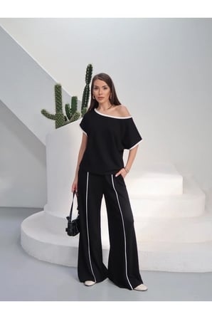 Kadın Alen Modern Şeritli Takım - Yazlık Soft Modal Kumaş