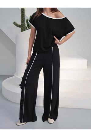 Kadın Alen Modern Şeritli Takım - Yazlık Soft Modal Kumaş