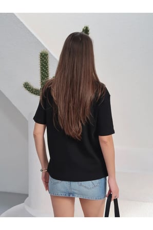 Kadın Massi İnterlok Kumaş V Yaka Oversize T-Shirt