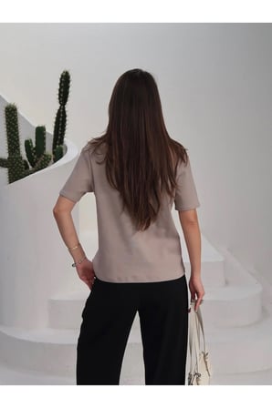 Kadın Massi İnterlok Kumaş V Yaka Oversize T-Shirt