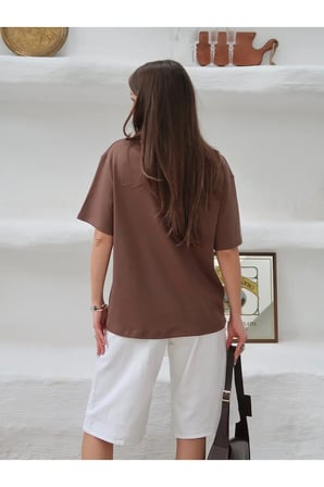 Kadın Mia İnterlok Kumaş Bisiklet Yaka Oversize T-Shirt