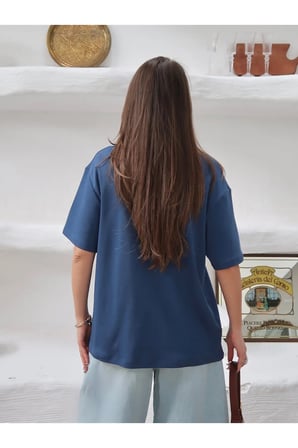 Kadın Mia İnterlok Kumaş Bisiklet Yaka Oversize T-Shirt