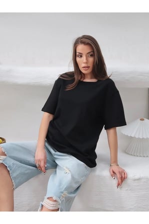 Kadın Mia İnterlok Kumaş Bisiklet Yaka Oversize T-Shirt