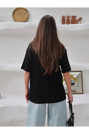 Kadın Mia İnterlok Kumaş Bisiklet Yaka Oversize T-Shirt