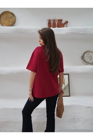 Kadın Mia İnterlok Kumaş Bisiklet Yaka Oversize T-Shirt