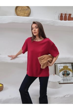 Kadın Mia İnterlok Kumaş Bisiklet Yaka Oversize T-Shirt
