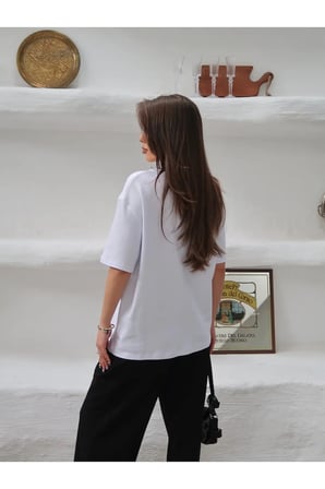 Kadın Mia İnterlok Kumaş Bisiklet Yaka Oversize T-Shirt