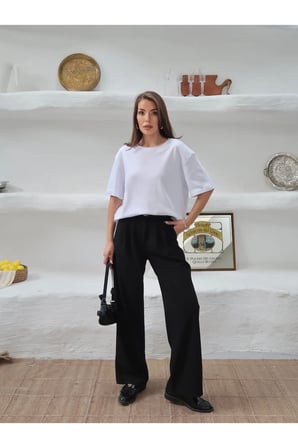 Kadın Mia İnterlok Kumaş Bisiklet Yaka Oversize T-Shirt