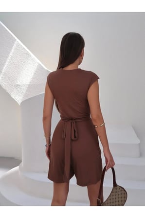 Kadın Celine Kruvaze Bağlama Detaylı Kısa Tulum