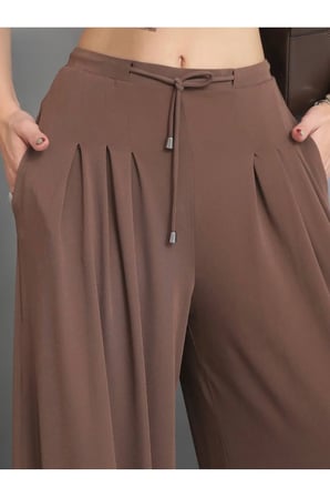Kadın Ann İthal Beliza Kumaş Ön Pileli Bol Paça Cepli Yüksek Bel Pantolon