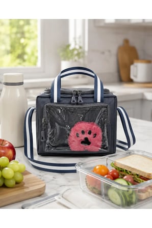 Çocuk Termal Okul Beslenme Çantası | Şeffaf Cepli Peluş Aksesuarlı Omuz Askılı Lunch Bag