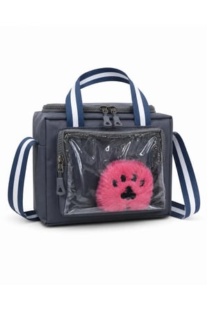 Çocuk Termal Okul Beslenme Çantası | Şeffaf Cepli Peluş Aksesuarlı Omuz Askılı Lunch Bag
