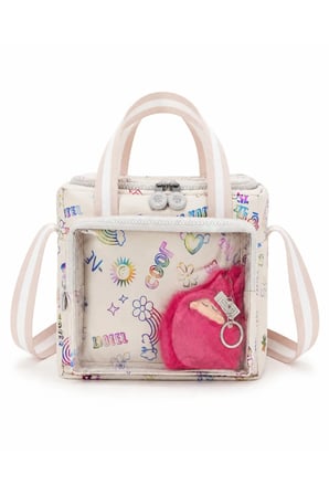 Çocuk Termal Okul Beslenme Çantası | Şeffaf Cepli Peluş Aksesuarlı Omuz Askılı Lunch Bag