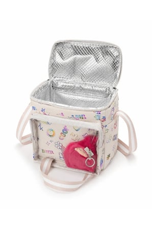 Çocuk Termal Okul Beslenme Çantası | Şeffaf Cepli Peluş Aksesuarlı Omuz Askılı Lunch Bag