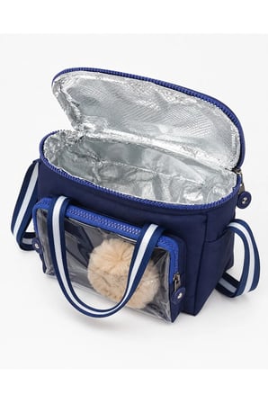 Çocuk Termal Okul Beslenme Çantası | Şeffaf Cepli Peluş Aksesuarlı Omuz Askılı Lunch Bag