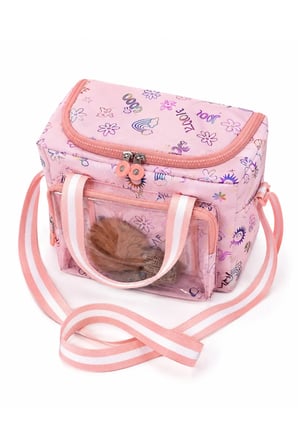 Çocuk Termal Okul Beslenme Çantası | Şeffaf Cepli Peluş Aksesuarlı Omuz Askılı Lunch Bag