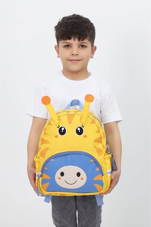 Anaokulu Kız Erkek Çocuk Sırt Çantası Sevimli Hayvan Figürlü Sarı Mavi Zürafa Desenli