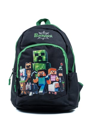 Çocuk Ana Okul Sırt Çantası Erkek Öğrenci Su Geçirmez Minecraft Karakterli Siyah Yeşil