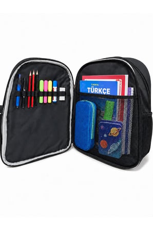 Çocuk İlkokul Sırt Çantası ve Beslenme Çantası 2'li Set - Organizerli Çok Bölmeli Okul Çantası