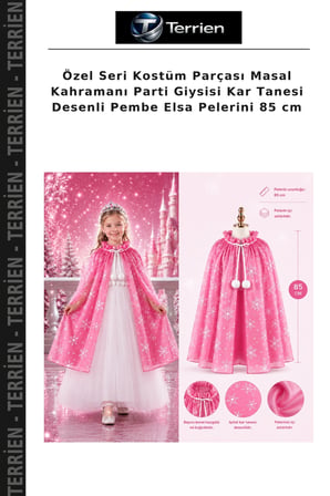 Özel Seri Kostüm Parçası Masal Kahramanı Parti Giysisi Kar Tanesi Desenli Pembe Elsa Pelerini 85 cm