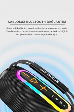 Özel Üretim Seyyar Kolon Kamp Aleti Dis Mekan Bluetooth Hoparlör 30W BOOMBOX680 Siyah IPX6