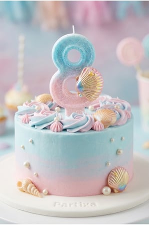 Deniz Kabuğu Detaylı Mavi-Pembe Rakam Mum Doğum Günü Pasta Süsü
