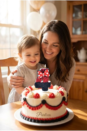 Fiyonk Detaylı Kırmızı-Siyah Rakam Mum Doğum Günü Pasta Süsü