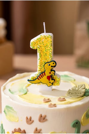 Dinozor Figürlü Sarı Simli Rakam Mum Doğum Günü Pasta Süsü