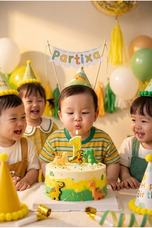 Dinozor Figürlü Sarı Simli Rakam Mum Doğum Günü Pasta Süsü