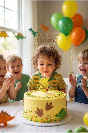 Dinozor Figürlü Sarı Simli Rakam Mum Doğum Günü Pasta Süsü