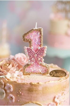 Pembe Taşlı Kelebekli Rakam Mum Doğum Günü Pasta Süsü