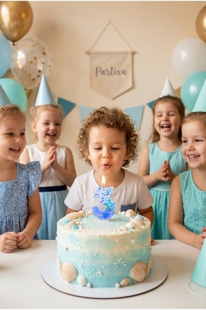 Deniz Yıldızı Detaylı Beyaz Mavi Rakam Mum Doğum Günü Pasta Süsü