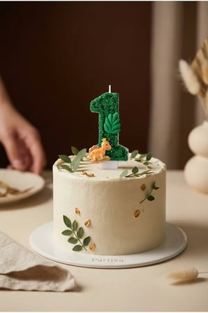 Dinozor Figürlü Yeşil Simli Rakam Mum Doğum Günü Pasta Süsü