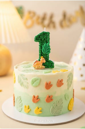 Dinozor Figürlü Yeşil Simli Rakam Mum Doğum Günü Pasta Süsü