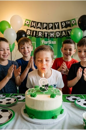 Futbol Topu Detaylı Beyaz-Yeşil Simli Rakam Mum Doğum Günü Pasta Süsü