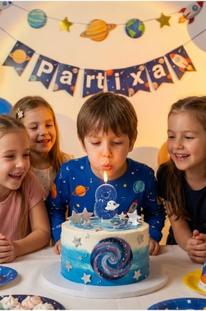 Gezegen Detaylı Simli Mavi Rakam Mum Doğum Günü Pasta Süsü