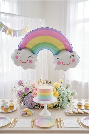 Gülümseyen Bulutlu Gökkuşağı Folyo Balon
