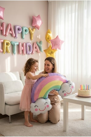 Gülümseyen Bulutlu Gökkuşağı Folyo Balon