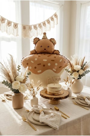 Ayıcık Figürlü Kahverengi Retro Cupcake Folyo Balon Baby Shower Doğum Günü Parti Süsü