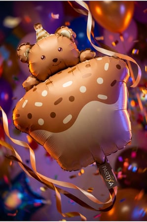 Ayıcık Figürlü Kahverengi Retro Cupcake Folyo Balon Baby Shower Doğum Günü Parti Süsü