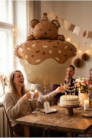 Ayıcık Figürlü Kahverengi Retro Cupcake Folyo Balon Baby Shower Doğum Günü Parti Süsü