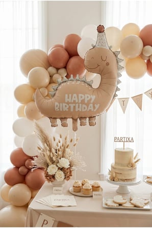Happy Birthday Retro Açık Kahverengi Dinozor Temalı Folyo Balon Çocuk Doğum Günü Parti Süsü