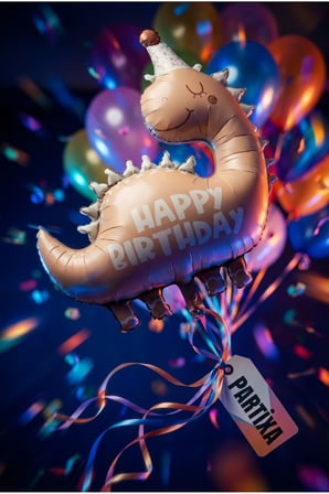 Happy Birthday Retro Açık Kahverengi Dinozor Temalı Folyo Balon Çocuk Doğum Günü Parti Süsü
