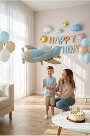 Retro Uçak Folyo Balon Erkek Çocuk Doğum Günü Parti Süsü