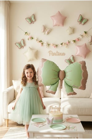 Retro Yeşil Fiyonk Folyo Balon Baby Shower Doğum Günü Parti Süsü