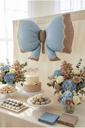 Retro Mavi Fiyonk Folyo Balon Baby Shower Doğum Günü Parti Süsü