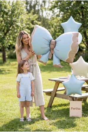 Retro Mavi Fiyonk Folyo Balon Baby Shower Doğum Günü Parti Süsü
