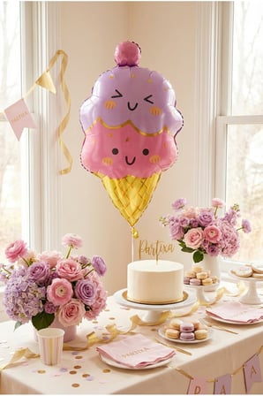 Külah Dondurma Figürlü Pembe Folyo Balon Kız Çocuk Doğum Günü Ice Cream Konsept Parti Süsleme