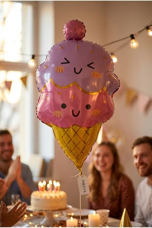Külah Dondurma Figürlü Pembe Folyo Balon Kız Çocuk Doğum Günü Ice Cream Konsept Parti Süsleme