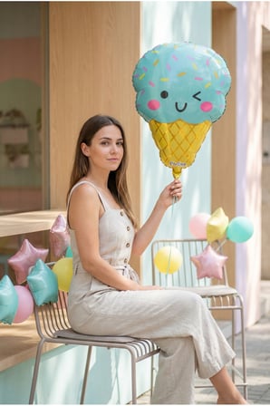 Dondurma Figürlü Mavi Folyo Balon Erkek Çocuk Doğum Günü Parti Süsleme Ice Cream Konsept Dekorasyon